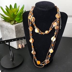 Beachy Bronze Shell Sead Bead and Crystal Long Necklace with Matching Earr…